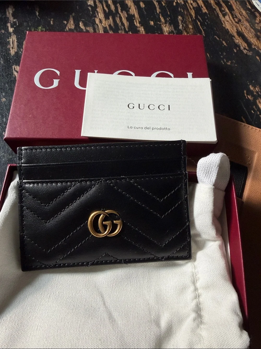 New Gucci Black GG Marmont Card Case - Black Leather authentic